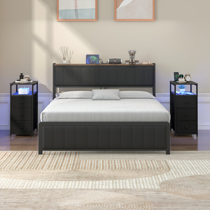 Advwin LED Narrow Bedside Table with Charging Station