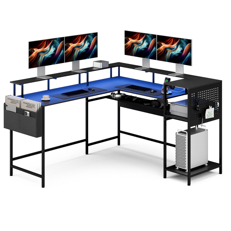 Advwin 150cm L Shaped Computer Desk w/ LED Lights