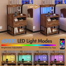 Advwin Bedside Table with Charging Station LED Lights Set of 2