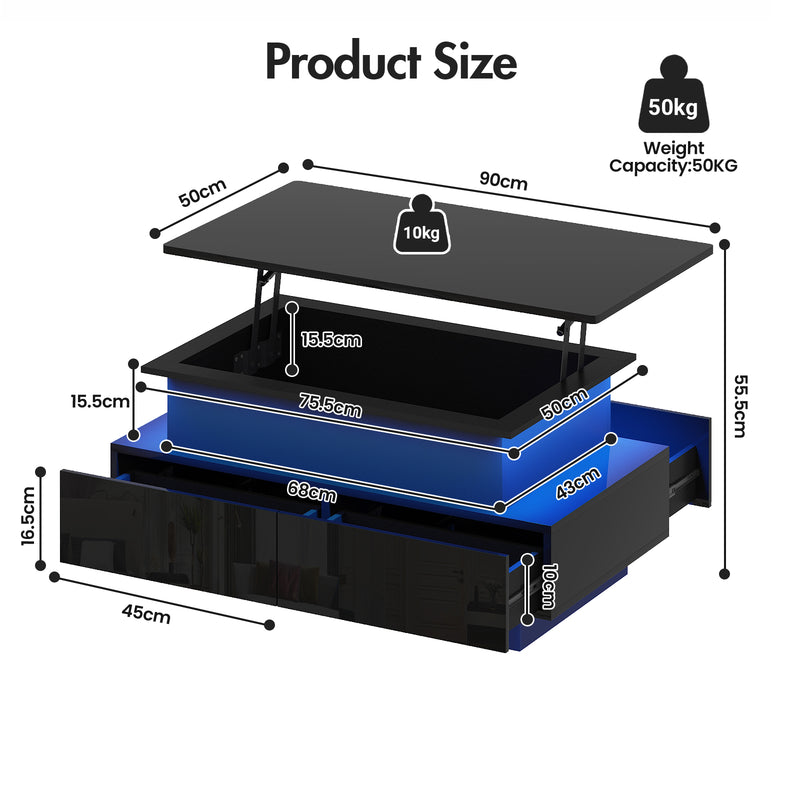 Advwin Lift Top Coffee Table with LED Lights
