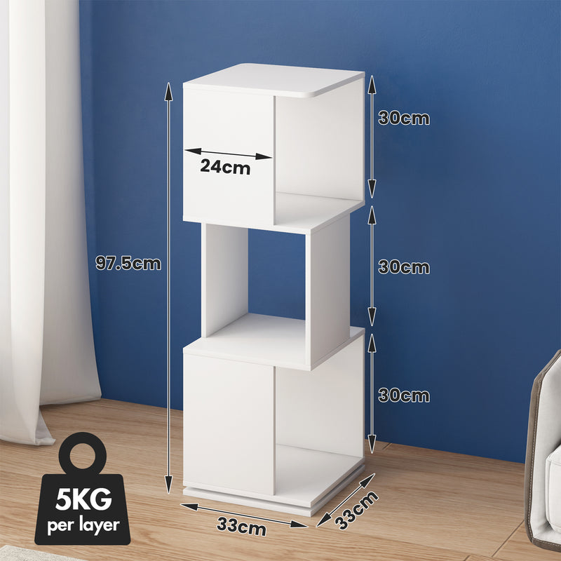 Advwin 3-Tier 360 Rotating Corner Bookshelf White