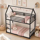 Advwin Metal House Bunk Bed Single Over Single with Guardrails