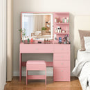 Advwin LED Light Vanity Set with Stool Glass Top Pink