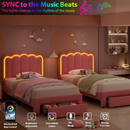 Advwin King Single LED Velvet Bed Frame Pink