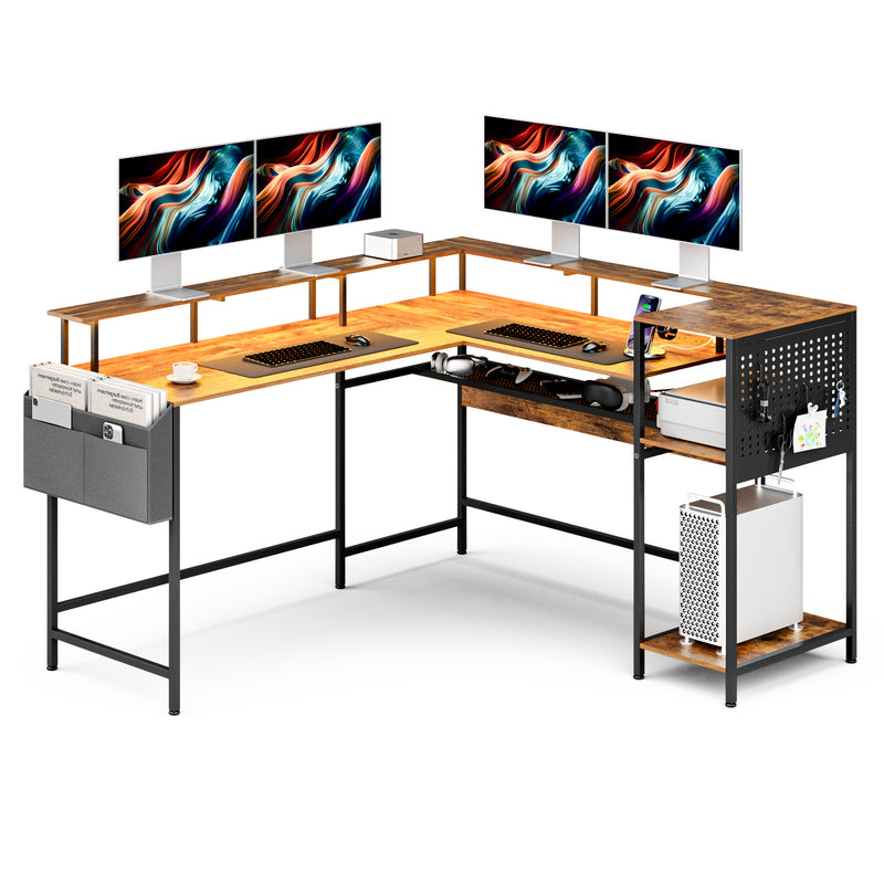 Advwin 150cm L Shaped Computer Desk w/ LED Lights
