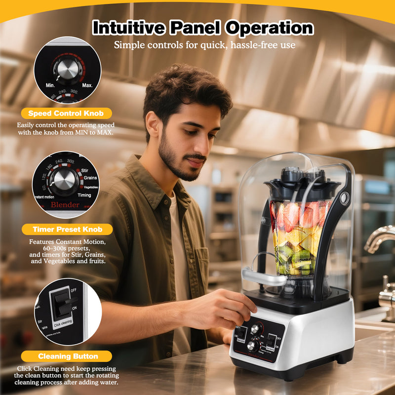 Advwin Commercial Blender with Soundproof Shield
