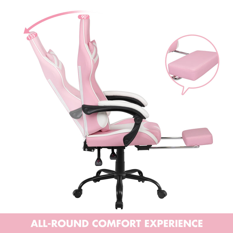 Gaming Desk & Gaming Office Chair Tilt 135° Pink