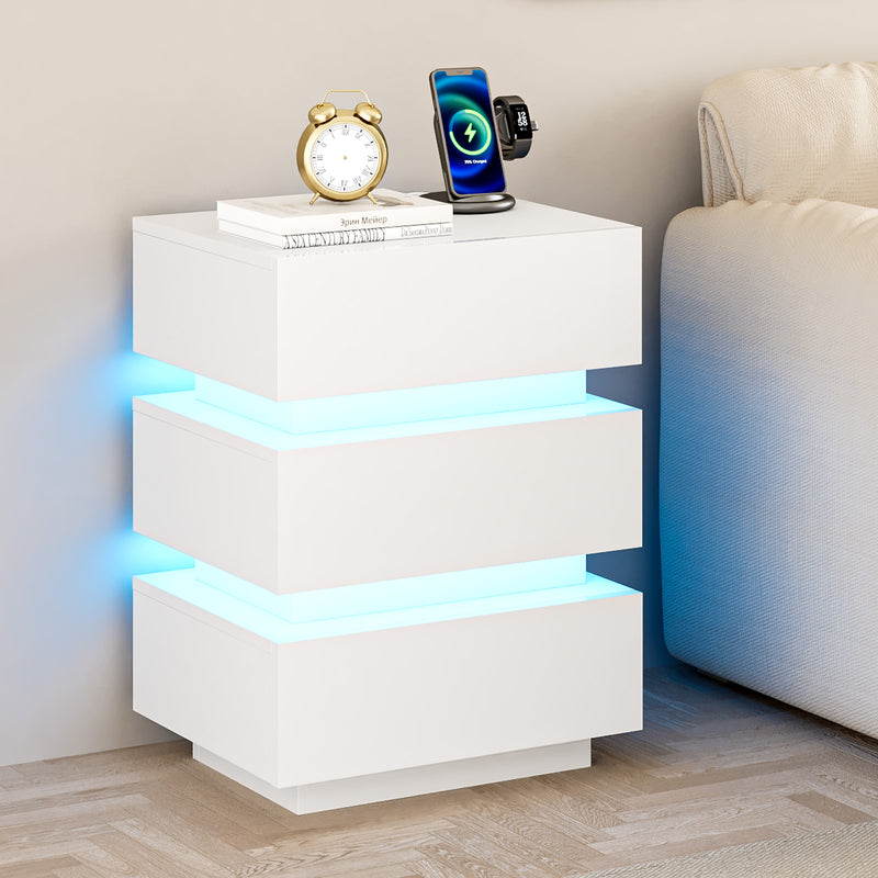 Advwin Bedside Table 3 Drawers With with Charging Station