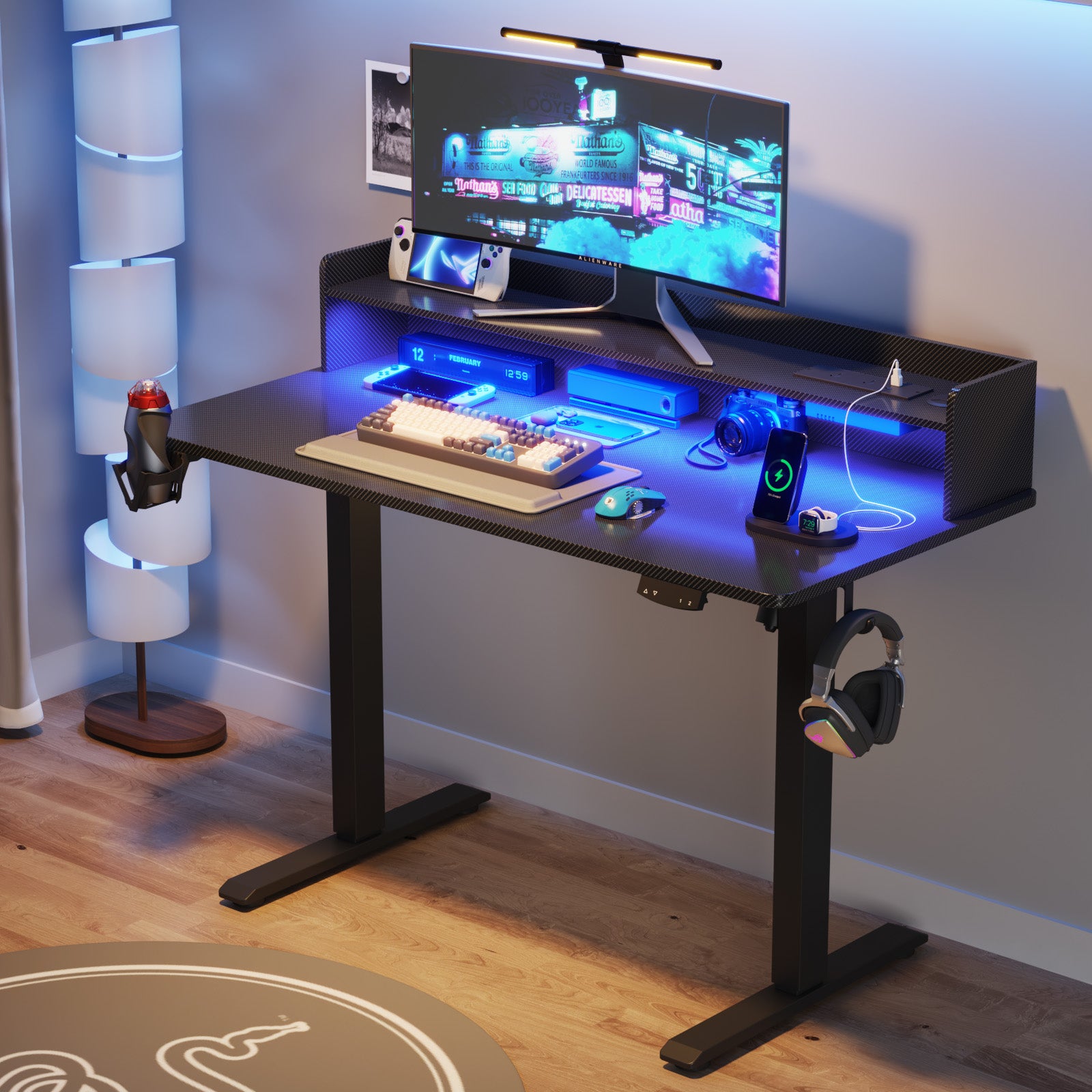 Advwin LED RGB Light Electric Standing Desk Black