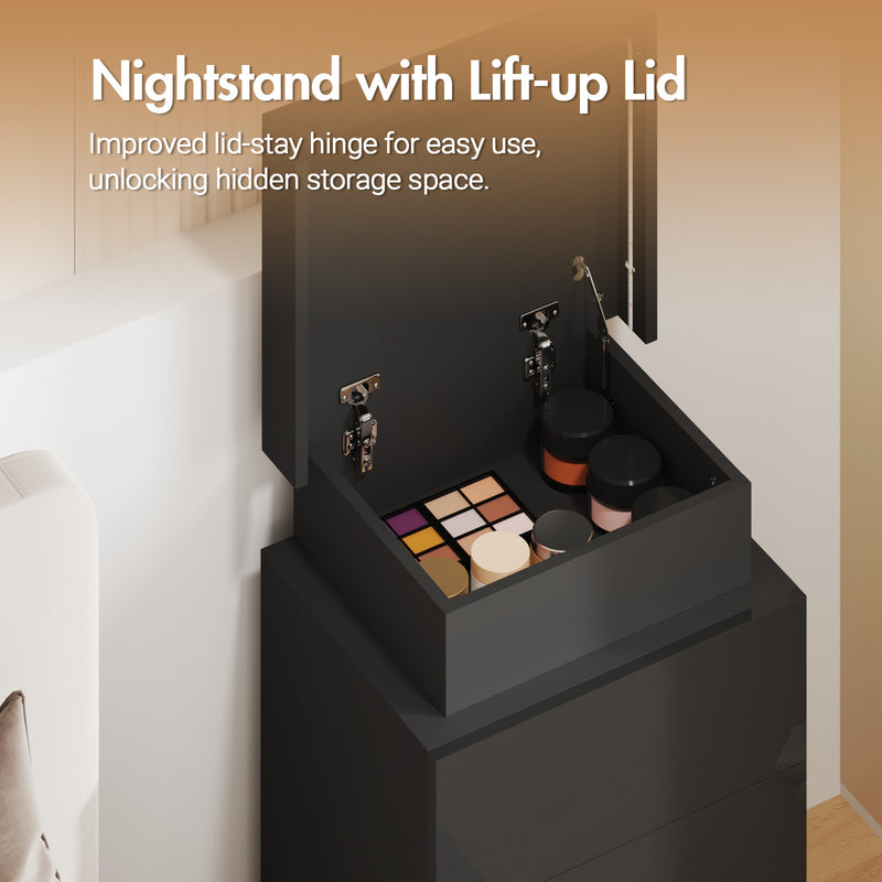 Advwin Bedside Table 3 Drawers With LED Light