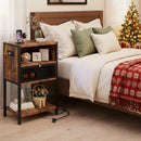 Advwin Bedside Table w/ Metal Mesh Drawer