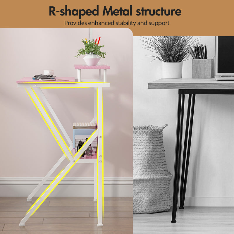 Advwin 80cm Computer Desk with Monitor Stand Pink