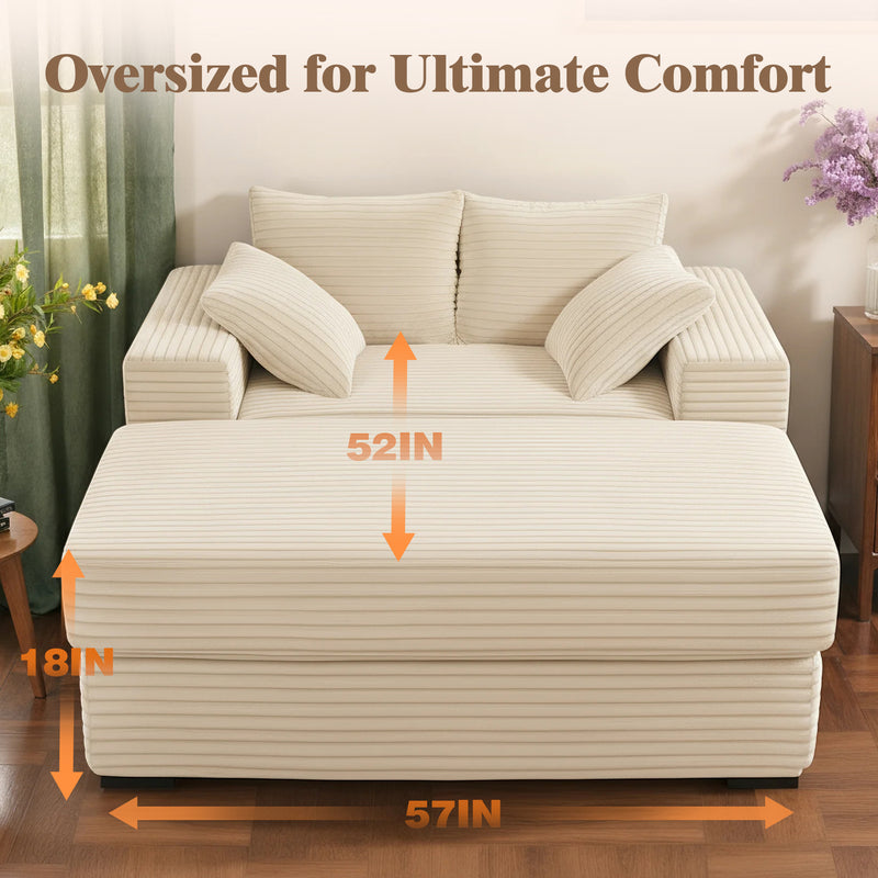 Advwin 146cm Chaise Lounge Chair with Storage Ottoman