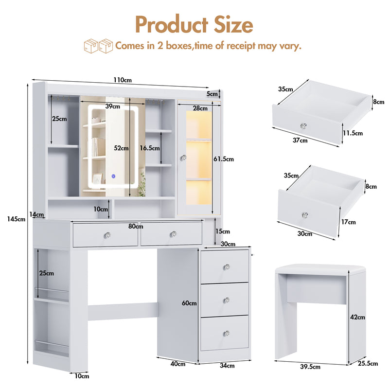 Advwin Dressing Table Vanity Desk w/ Mirror RGB Cabinet