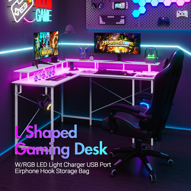 Advwin L Shaped Gaming Desk with LED Lights