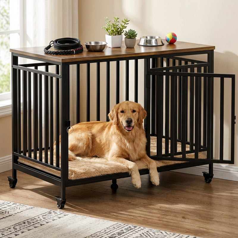 Advwin Heavy Duty Dog Kennel 101cm w/ Wheels Wooden Cage