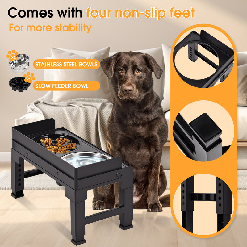 Advwin Adjustable Elevated Dog Bowls with Slow Feeder