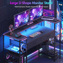 Advwin U Shaped Gaming Desk with LED Lights 148cm