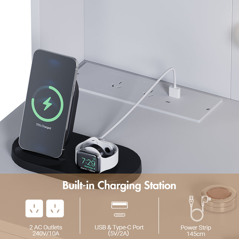 Advwin Vanity Desk with Lighted Mirror and Charging Port