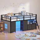 Advwin King Single Low Loft Bed with 7 Drawers Bookcase