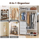 Advwin Portable Wardrobe with 2 Rods & 5 Drawers