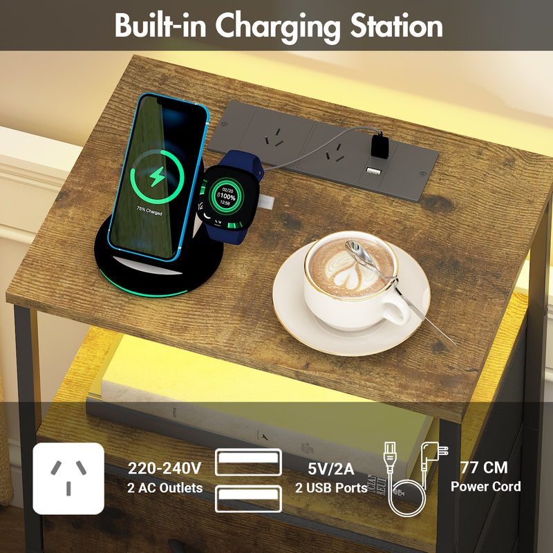 Advwin LED Bedside Table With Charging Station(Pre-order)