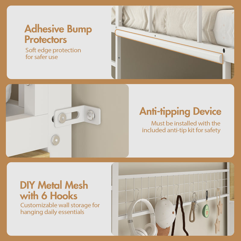 Advwin Metal Loft Bed Frame with Desk & Charging Station