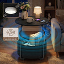 Advwin Round End Table w/ Charging Station & Fabric Basket