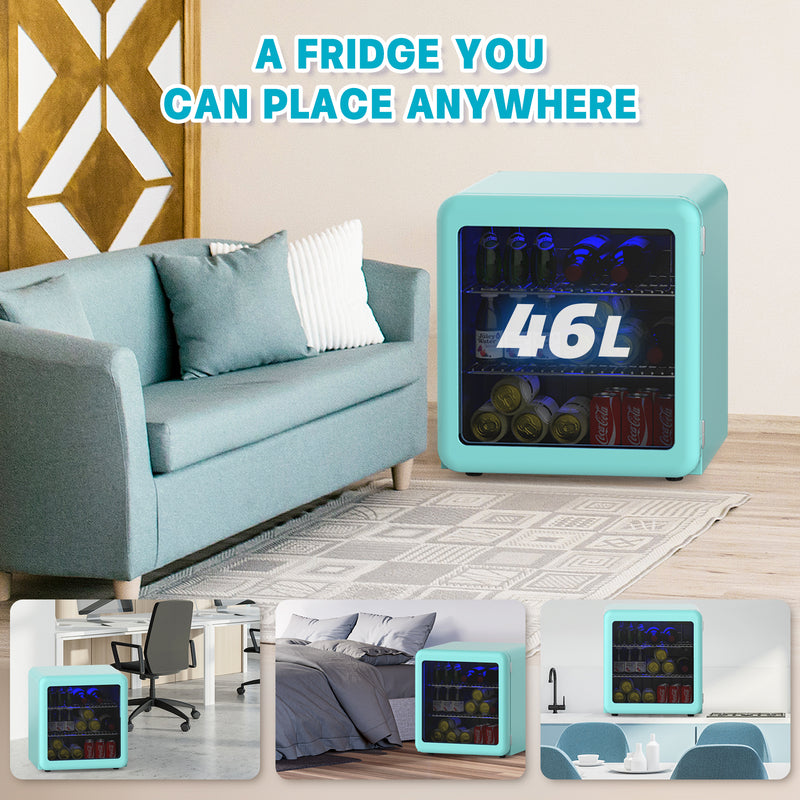 Advwin Mini Bar Fridge Cooler Blue Retro Fridge