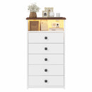 Advwin Dresser Chest of 5 Drawers with Mirror & LED Lights