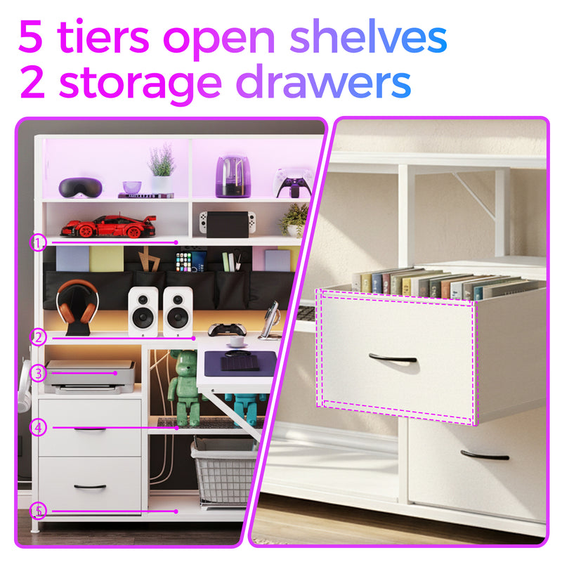 Advwin L Shaped Gaming Desk with LED Lights 130cm