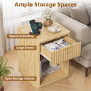 Advwin Fluted Wood Bedside Table w/ Charging Station