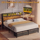Advwin LED Bed Frame w/ Charging & 2 Drawers