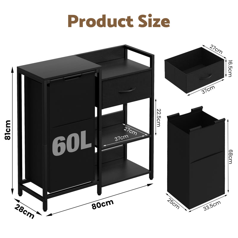 Advwin Laundry Hamper with Fabric Drawer 60L