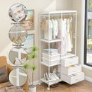 Advwin Clothes Rack with Fabric Dresser Drawers White