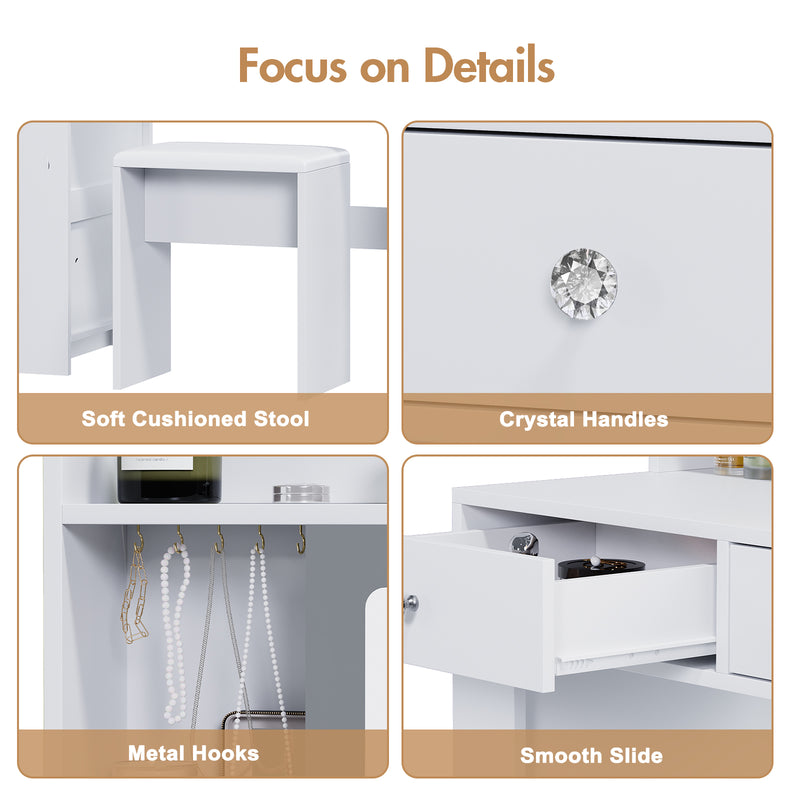 Advwin Dressing Table Vanity Desk w/ Mirror RGB Cabinet