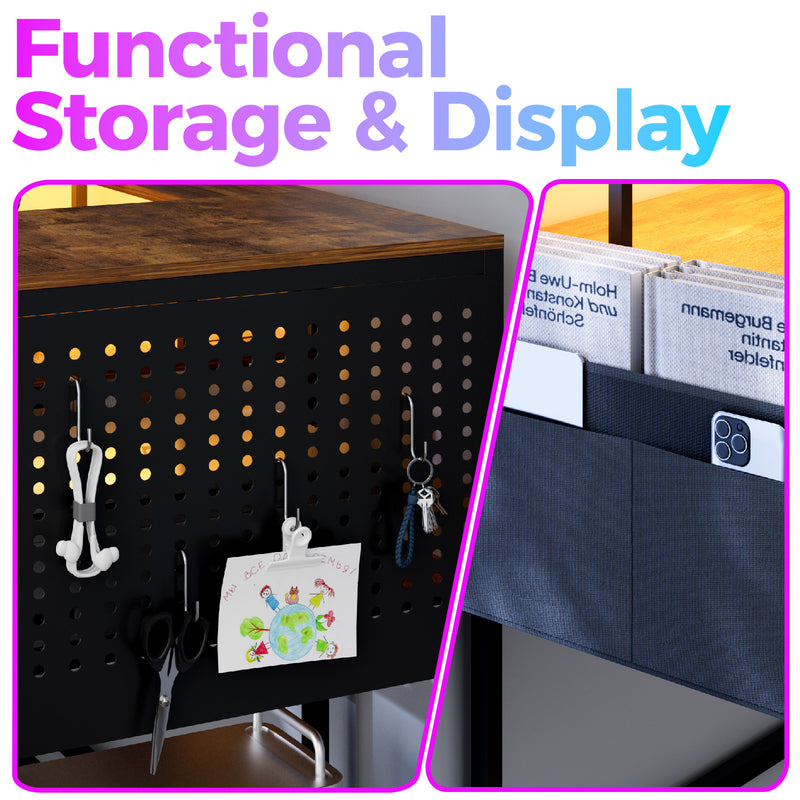 Advwin 150cm L Shaped Computer Desk w/ LED Lights