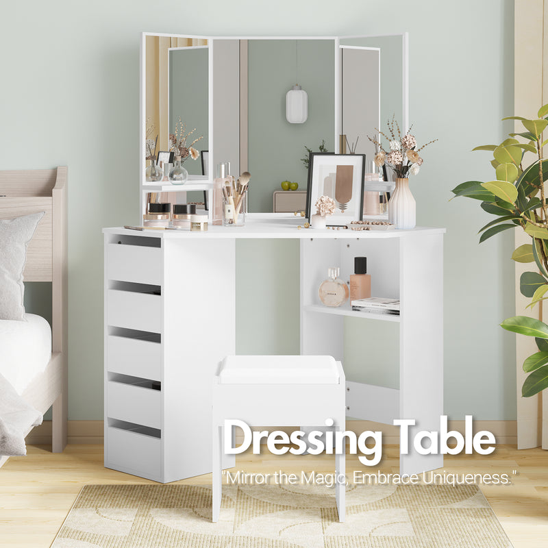 Advwin Corner Dressing Table Stool Set