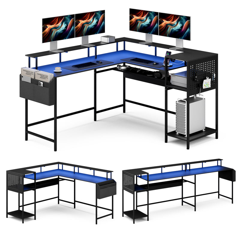 Advwin 150cm L Shaped Computer Desk w/ LED Lights