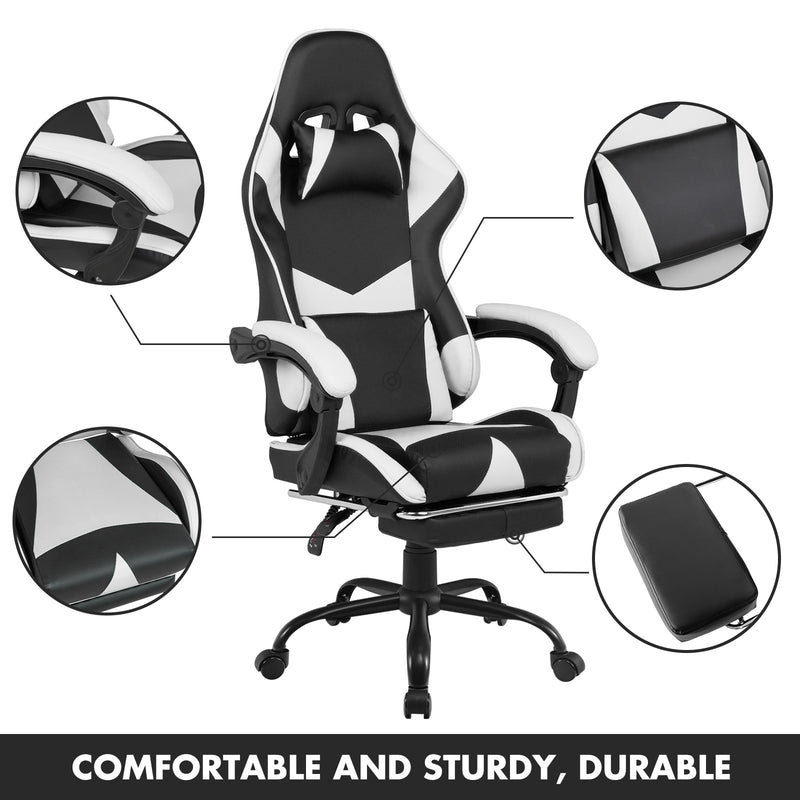 Gaming Desk & Gaming Chair Tilt 135° White w/Footrest
