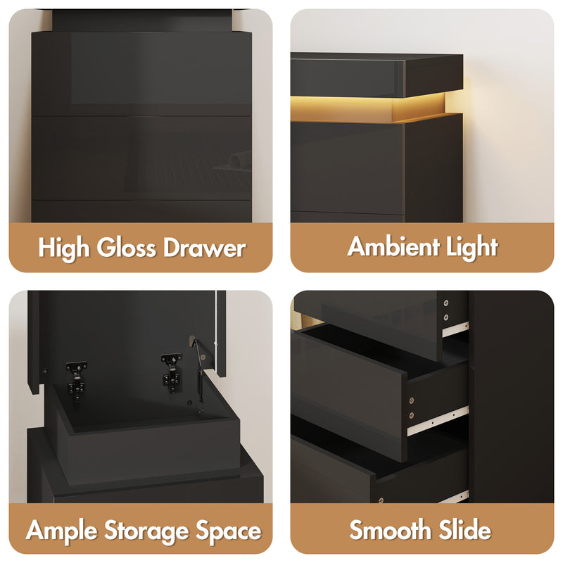 Advwin Bedside Table 3 Drawers With LED Light