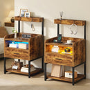 Advwin Bedside Table with Charging Station LED Lights Set of 2