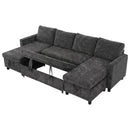 Advwin 253cm U Shaped Chenille Sectional Sofa w/ Pull Out Bed