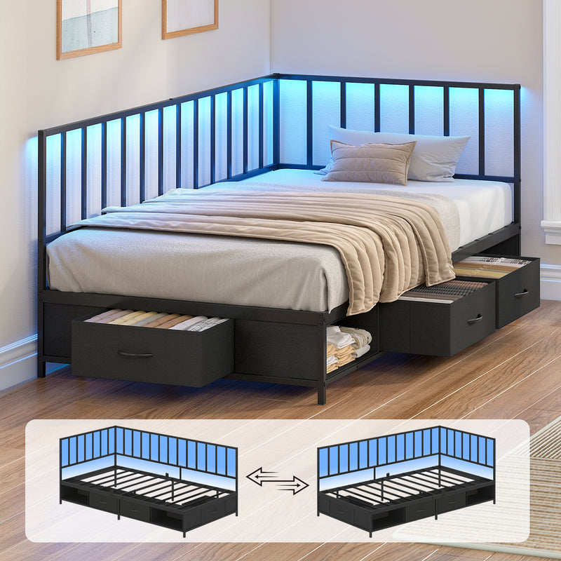 Advwin Single Corner Bed Frame with RGB LED