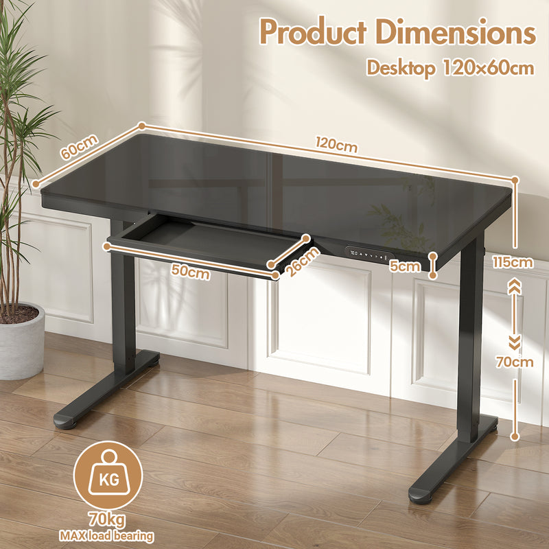 Advwin Electric Standing Desk with Drawer Glass Desktop