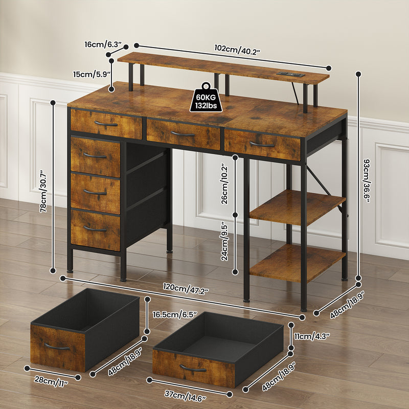 Advwin 120cm Gaming Desk with LED Lights & Drawers