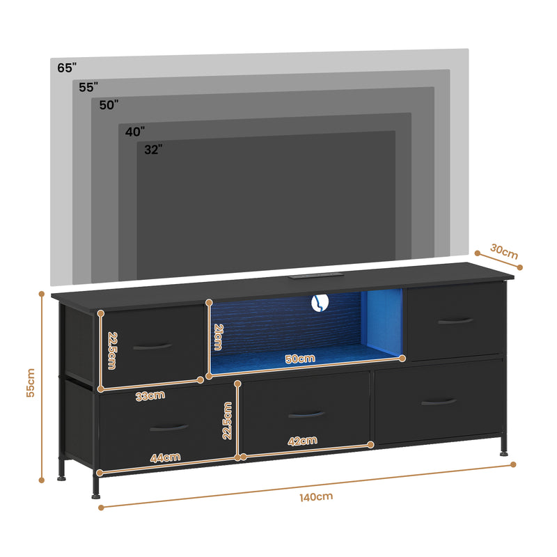 Advwin 140cm TV Cabinet with RGB LED Light Black