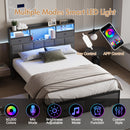 Advwin Bed Frame with RGB LED and Charging Station Grey