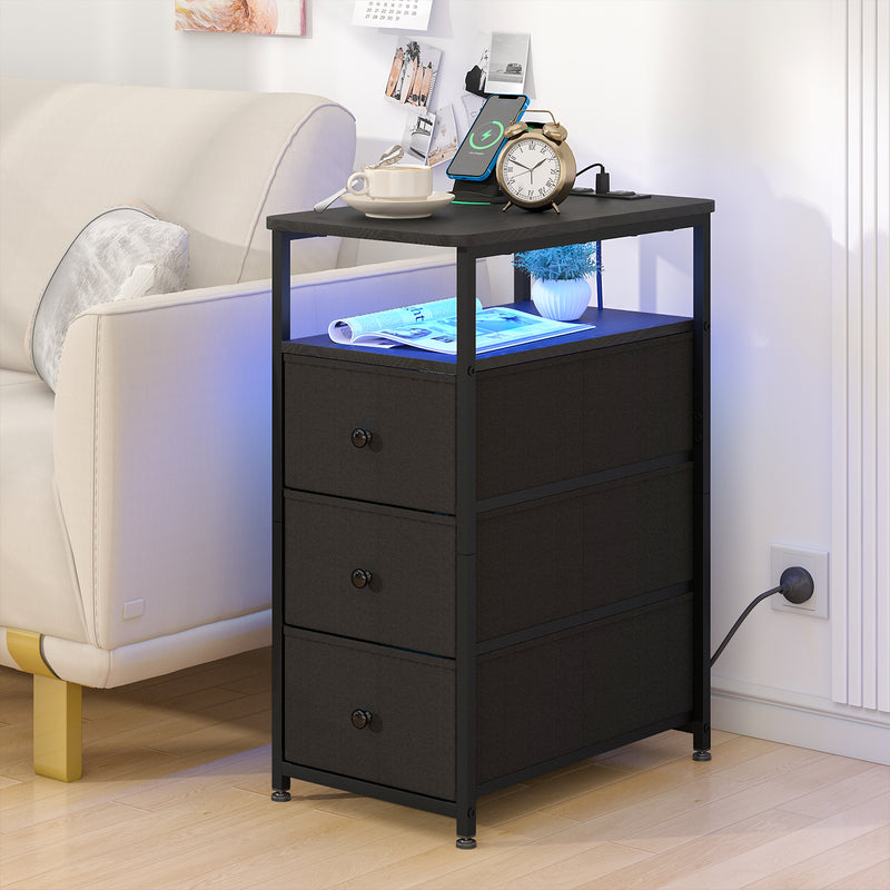 Advwin LED Narrow Bedside Table with Charging Station