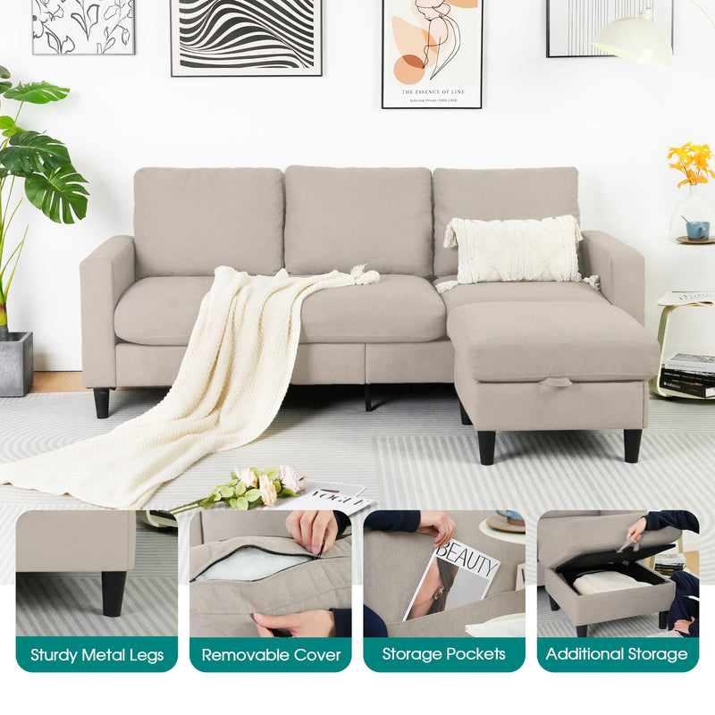 Advwin 3 Seater Sofa Lounge Set Beige